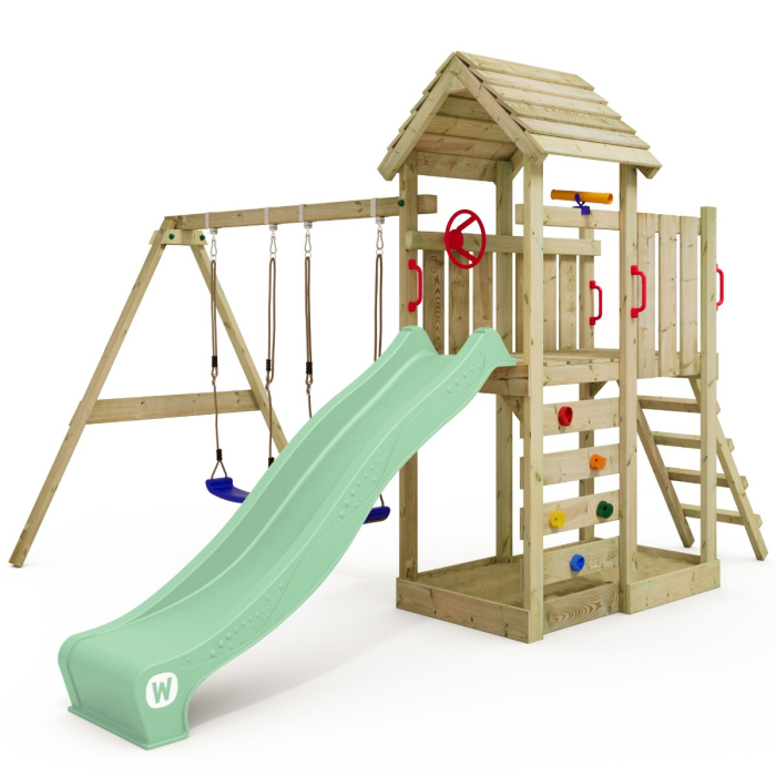 Spielturm Wickey MultiFlyer mit Holzdach-Pastellgrün-Without mud kitchen Pastelinė žalia 833417